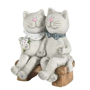 VERTUO Decorative Two Cats Sitting in the Bench 13 in.