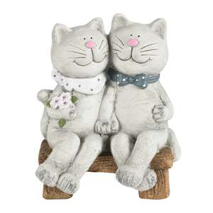 VERTUO Decorative Two Cats Sitting in the Bench 13 in.