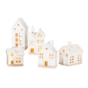 Maisons de Noël blanches illuminées Ens/5