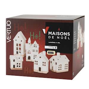 Maisons de Noël blanches illuminées Ens/5