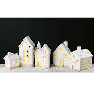 Maisons de Noël blanches illuminées Ens/5