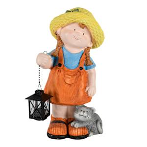 VERTUO Decorative Girl with Lantern and Cat 16 3/4 in.
