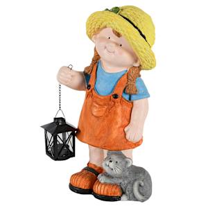 VERTUO Decorative Girl with Lantern and Cat 16 3/4 in.