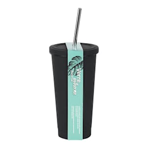Verre isotherme avec paille noir 500 ml