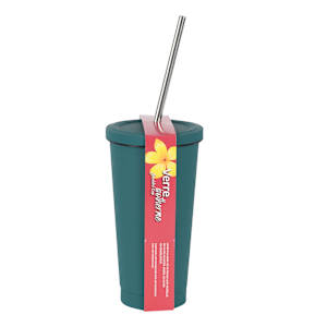 Verre isotherme avec paille vert 500 ml