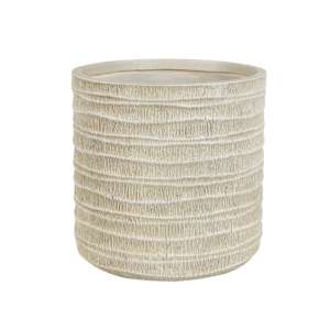 VERTUO Bamboo Effect Pot Cover 9 1/2 in. Antique White