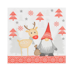 Serviettes de table gnome et renne Pqt/20