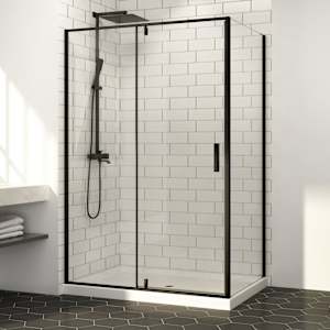 TASSILI SUPRA Labrador Corner Shower 48 in. x 32 in. Clear Glass Black Finish