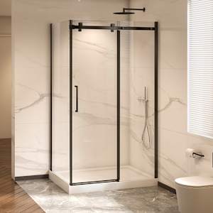 Douche en coin Alaska finition carrée noire 48 po x 32 po TASSILI SUPRA