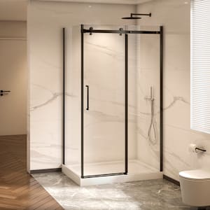 Douche en coin Alaska finition ronde noire 48 po x 36 po TASSILI SUPRA