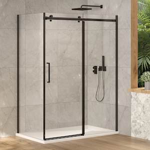 TASSILI SUPRA Alaska Low Base Corner Shower Round Finish Black 60 in x 32 in