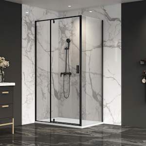Douche en coin Labrador à base surbaissée, finition noire 48 po x 32 po TASSILI SUPRA