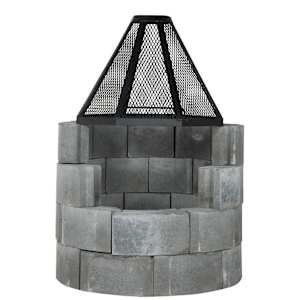 Concrete Block Fireplace with Fire Screen