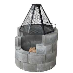 Concrete Block Fireplace with Fire Screen