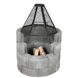 Concrete Block Fireplace with Fire Screen