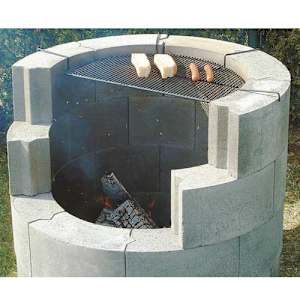 Concrete Block Fireplace with Fire Screen