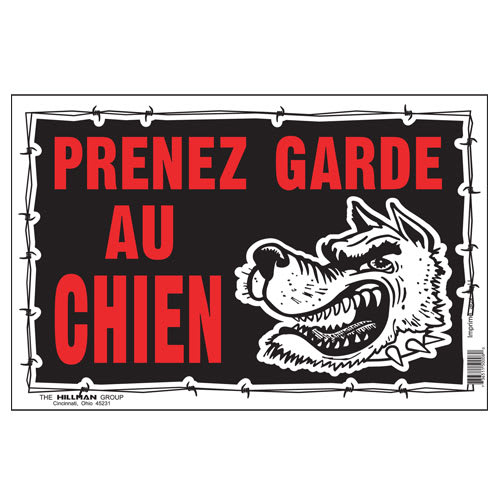 Pancarte Prenez garde au chien 8 po x 12 po