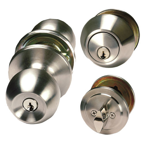 Poignée de porte d'entrée à clé et serrure à pêne dormant simple acier inoxydable