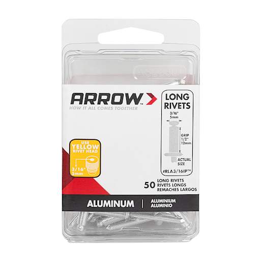 Rivets d'aluminium longs 3/16 po Pqt/50