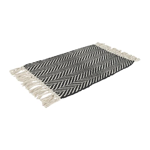 VERTUO Placemat Rectangular Woven Herringbone Black and White 19 in. x 13 in.