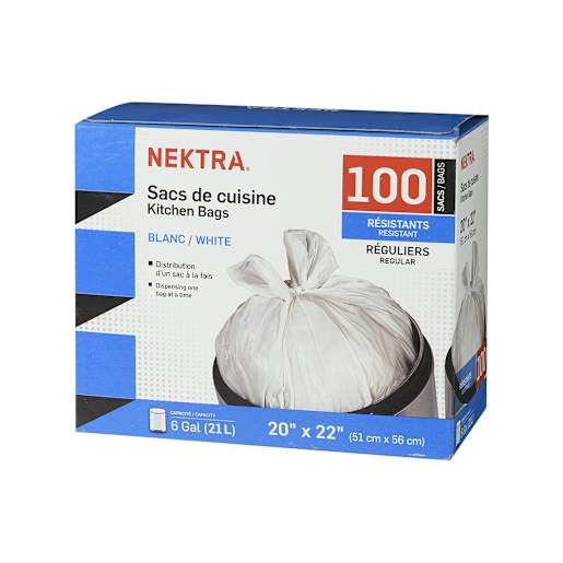 NEKTRA White Kitchen Trash Bags 21 L Pkg/100