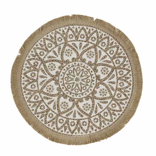 Napperon rond à motifs naturel et blanc 14 po VERTUO