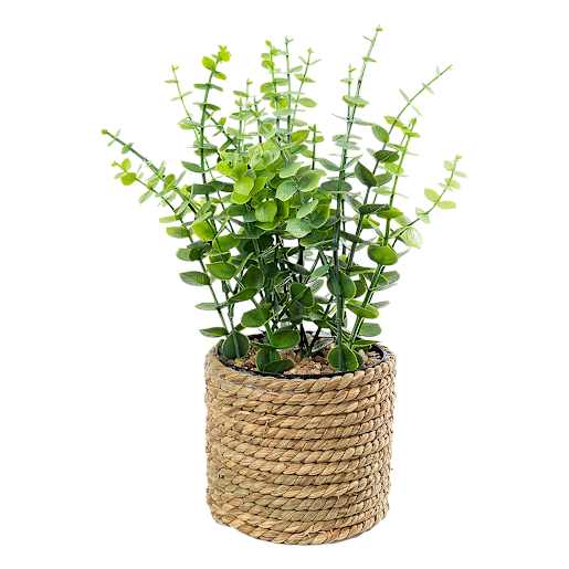 Plante artificielle Eucalyptus avec pot en rotin VERTUO