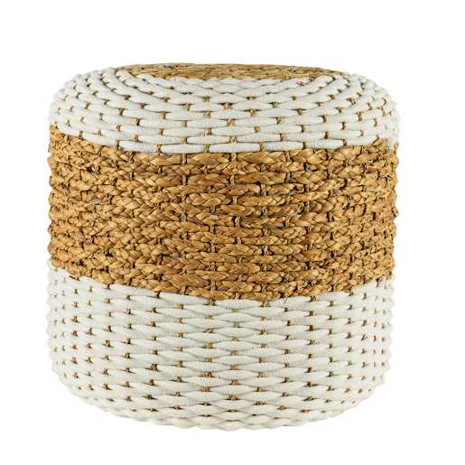 VERTUO Woven Ottoman White and Beige 17 3/4 in. x 16 7/8 in.