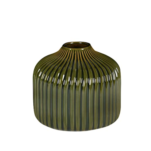 Vase décoratif en céramique rainurée vert VERTUO