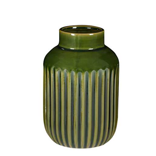 Vase décoratif en céramique rainurée vert VERTUO