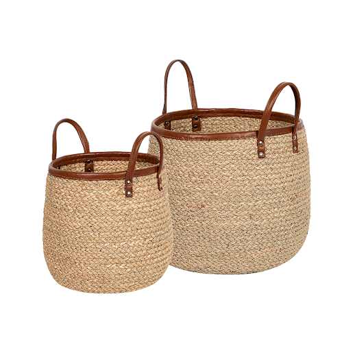 Ensemble de 2 paniers de rangement en fibres naturelles et cuir VERTUO