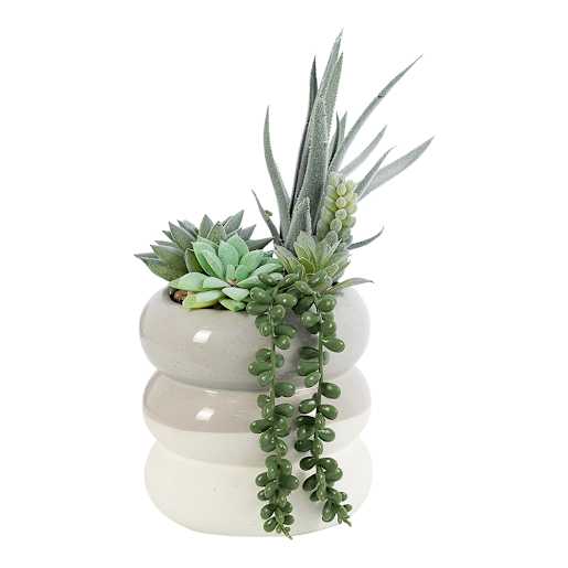 Plantes artificielles succulentes avec pot en céramique grège VERTUO