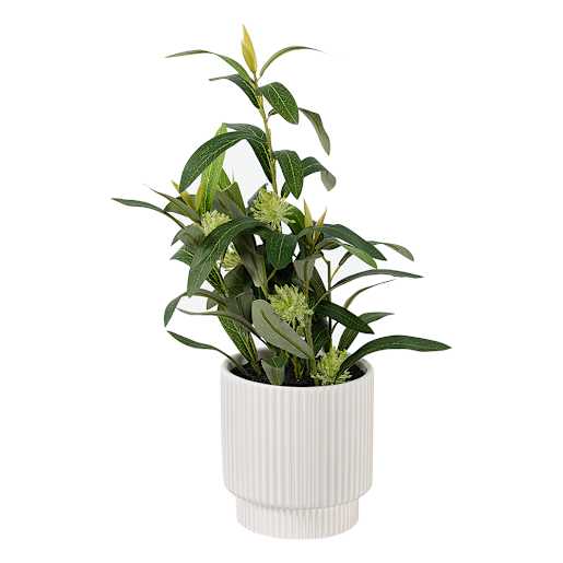 VERTUO Artificial Olive Plant with White Ceramic Pot