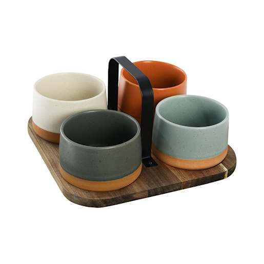 Tapas Service Set with 4 Stoneware Bowls