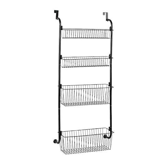 Door Shelf With 4 Metal Baskets, 16 7/8 in. Black