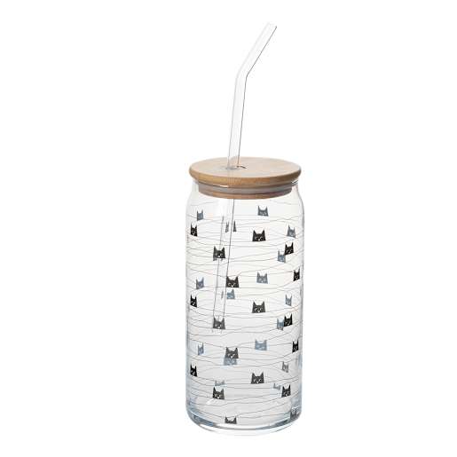 Verre et paille chat noir 590 ml VERTUO