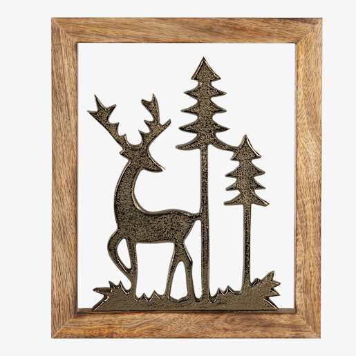 Décoration murale Renne et arbres en bois et aluminium 10 1/4 po x 11 3/4 po ASTELLA