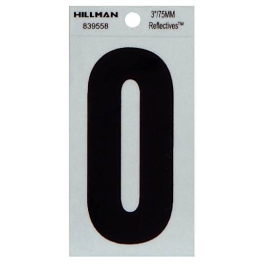 Number 0 Adhesive and Reflective Vinyl Black 3 in.