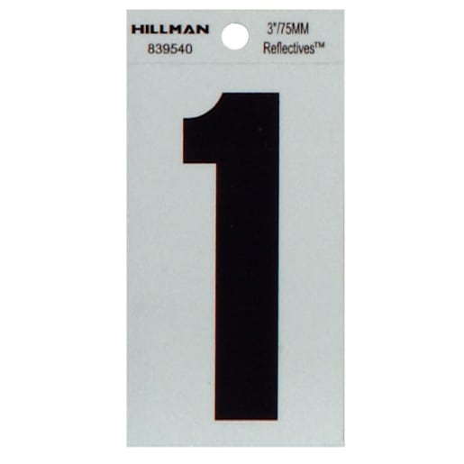Number 1 Adhesive and Reflective Vinyl Black 3 in.