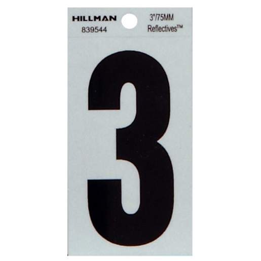 Number 3 Adhesive and Reflective Vinyl Black 3 in.