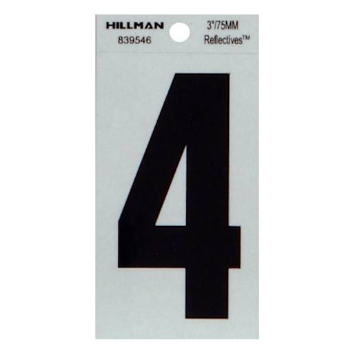 Number 4 Adhesive and Reflective Vinyl Black 3 in.