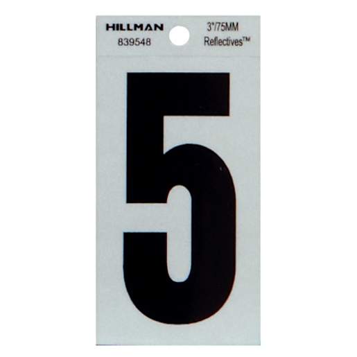 Number 5 Adhesive and Reflective Vinyl Black 3 in.