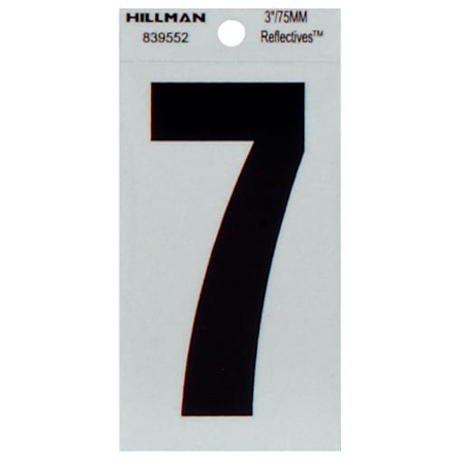 Number 7 Adhesive and Reflective Vinyl Black 3 in.