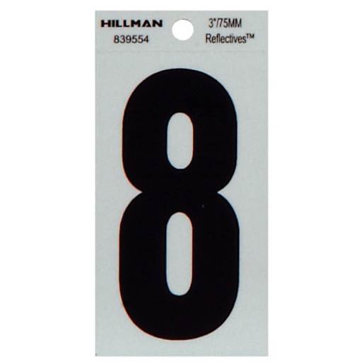 Number 8 Adhesive and Reflective Vinyl Black 3 in.