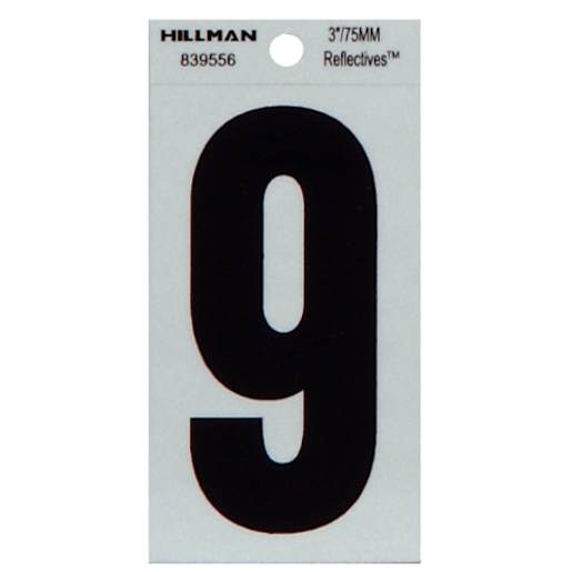 Number 9 Adhesive and Reflective Vinyl Black 3 in.