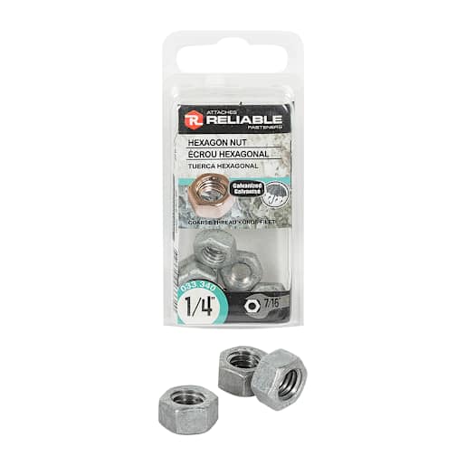 Écrous hexagonaux galvanisé 1/4 po Pqt/14