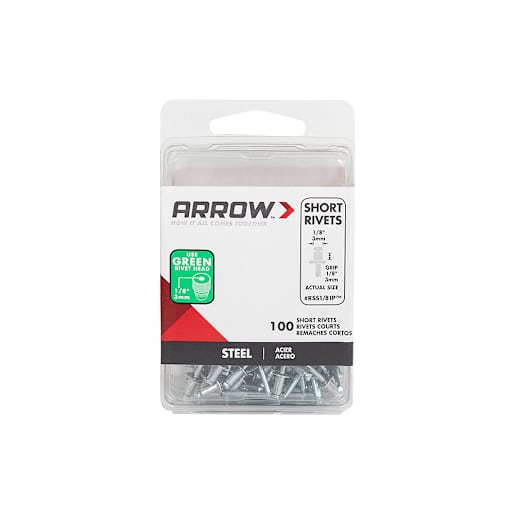 Short Steel Rivets 1/8 in. Pkg/100