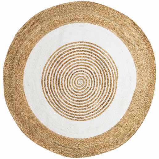 Tapis d'intérieur rond Delhi naturel et blanc 4 pi VERTUO