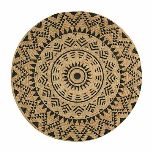 Tapis d'intérieur rond Madhya naturel et noir 5 pi 3 po VERTUO
