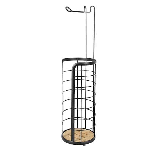 Free-Standing Toilet Paper Holder with Storage Black